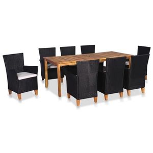 vidaXL Set mobilier de exterior, 9 piese negru, poliratan, lemn acacia imagine