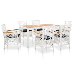 vidaXL Set mobilier de exterior, 7 piese, alb, poliratan imagine