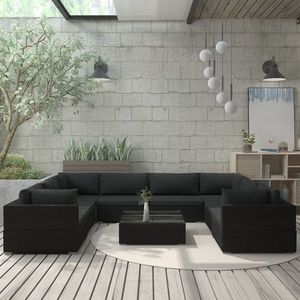 vidaXL Set mobilier de exterior cu perne, 4 piese, negru, poliratan imagine