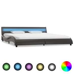 vidaXL Cadru de pat cu LED, gri, 180 x 200 cm, piele ecologică imagine