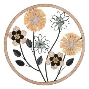 Decoratiune de perete Flowery, Mauro Ferretti, Ø50 cm, fier/MDF/rafie, maro/negru imagine