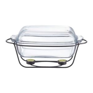 Chafing dish / Vas termorezistent cu incalzitor Saule, Ambition, 5.3 L, otel/sticla, negru/transparent imagine