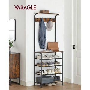 Cuier cu pantofar Industrial, Vasagle, 5 niveluri, 68x32.2x182 cm, PAL/otel, maro rustic imagine