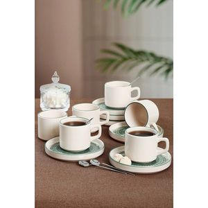 Set pentru ceai, Keramika, 275KRM1869, Ceramica , Nu absoarbe apa, Alb/Verde imagine