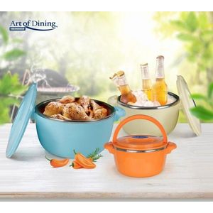 Set 3 caserole termice Belly blue, Art of Dining by Heinner, 2L/4L/6L, inox/polipropilena, multicolor imagine