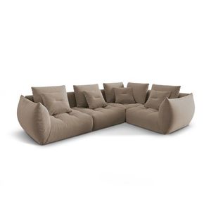 Coltar modular dreapta 3 locuri, Bloom-184, Micadoni Home, 316x216x95 cm, catifea, maro deschis imagine