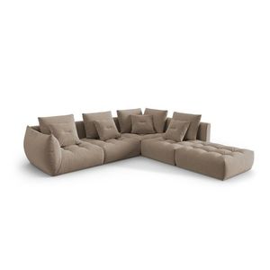 Coltar modular dreapta 4 locuri, Bloom-184, Micadoni Home, 316x310x95 cm, catifea, maro deschis imagine