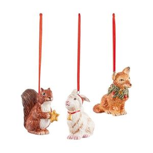 Set 3 globuri, Villeroy & Boch, Nostalgic Ornaments Forest Animals, 6 x 7 cm, portelan premium, pictat manual imagine