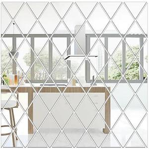 Set 58 Oglinzi Acrilice din PVC, Autoadezive pentru Decorarea Peretilor, Argintiu, 100 x 100 cm, Premium, imagine