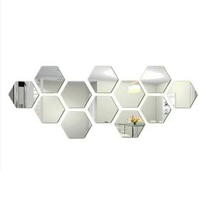 Set 12 oglinzi sticla acrilica Ventoo, model hexagon, 100 x 85 x 50 mm, silver imagine