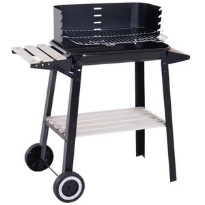 Outsunny Gril cu Carbune Barbecue Picnic Inaltime Reglabila Negru 87x 45 x 83 cm | Aosom Romania imagine