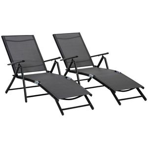 Outsunny Set 2 Sezlonguri de Gradina Pliabile, Spatar Reglabil, Cadru din Aluminiu, Confortabil, Negru, Ideal pentru Relaxare | Aosom Romania imagine