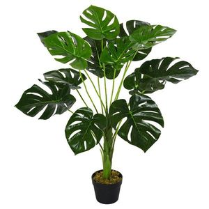 Monstera artificiala cu 13 frunze pliabile, design realist Muschi PE si baza cimentata cu ghiveci Ф16x85cm Outsunny | Aosom Romania imagine