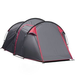 Outsunny Cort pentru Camping 2 Locuri cu Vestibul Mare, Cort Impermeabil Usi cu Fermoar, 426x206x154cm Gri | Aosom Romania imagine