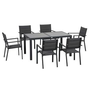 Outsunny Set de 7 Piese de Grădină din Aluminiu cu Masă Extensibilă și 6 Scaune cu Șezut din Plasă Respirabilă, 210x90x75 cm, Gri | Aosom Romania imagine