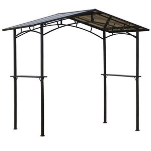 Outsunny Foișor de Grădină cu Acoperiș din PC și Rafturi Laterale, Structură din Aluminiu și Metal, 246x149x230 cm, Negru | Aosom Romania imagine