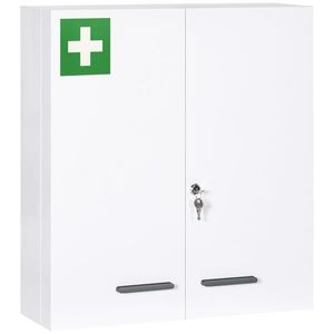 kleankin Dulap pentru Medicamente cu 6 Rafturi cu Încuietoare și 2 Chei de Siguranță, Dulap din Oțel, 55x18x60 cm, Alb imagine