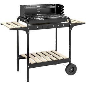 Outsunny Gratar Barbecue cu Carbune cu Inaltime Reglabila a Gratarului, Carucior Portabil pentru Gratar cu Dispozitiv de Colectare a Cenusii si Roti imagine