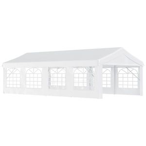 Outsunny Pavilion pentru Evenimente în Aer Liber, Cort Impermeabil pentru Petreceri și Căsătorii, Cadru din Oțel, Alb, 8x4x2.8m | Aosom Romania imagine