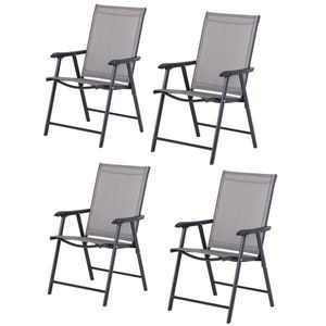 Outsunny Set de 4 Scaune Pliabile din Oțel și Textilen Gri, 58 x 64 x 94 cm, Negru imagine