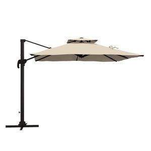 Outsunny Umbrelă de Soare cu Braț Înclinat în 6 Poziții cu Acoperiș pe 2 Niveluri, Umbrelă de Grădină din aluminiu și poliester, 294x294 cm, kaki | Aosom Romania imagine