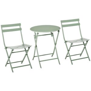 Outsunny Set de Gradina Pliabil de 3 Piese din Otel, 2 Scaune 42x50x81 cm si Masa de Gradina Ø60x71 cm, Verde imagine