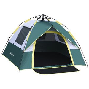 Outsunny Cort pentru Camping pentru 2 Persoane, Cort pentru Exterior Automatic Pop Up cu Copertina, Buzunare Interioare si Covoras, 205x195x135cm imagine