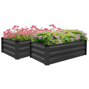 Outsunny Set de 2 Paturi Galvanizate Inaltate pentru Gradina, Cutie de Plantare Inaltata pentru Exterior, Usor de Asamblat, pentru Cultivarea Florilor imagine