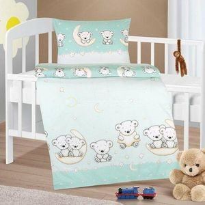 Lenjerie de pat pentru pătuț Bellatex Cotton AgataBear mint, 90 x 135 cm, 45 x 60 cm imagine