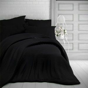 Lenjerie de pat Kvalitex Stripe, satin, negru, negru, 140 x 220 cm, 70 x 90 cm imagine