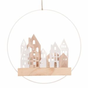 Hanging LED decor Case într-un cerc alb, 28 cmdiametru imagine