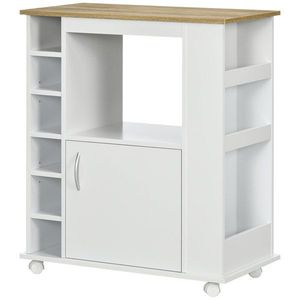 HOMCOM Cărucior de Bucătărie cu Dulăpior, 6 Compartimente de Depozitare și 3 Rafturi Laterale, 75x39.5x88 cm, Alb | Aosom Romania imagine