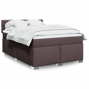 vidaXL Pat box spring cu saltea, maro închis, 140x200 cm, textil imagine