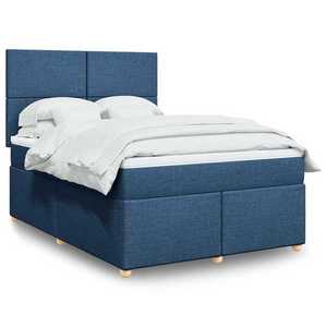 vidaXL Pat box spring cu saltea, albastru, 140x200 cm, textil imagine