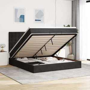 vidaXL Cadru de pat otoman cu saltele, catifea neagră 200x200cm imagine