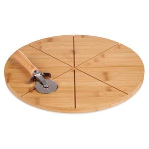 Set platou din bambus pentru servit pizza D: 35 cm cu rola pentru feliere imagine