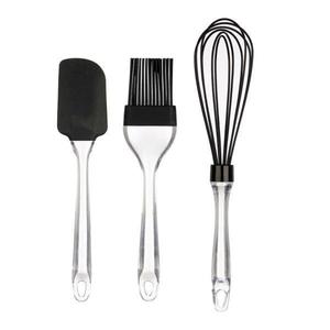 Set 3 ustensile de bucatarie din silicon cu maner de plastic, negru/transparnet imagine