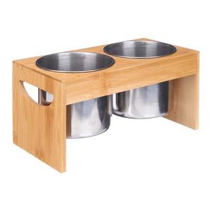 Suport din metal dublu pentru ustensile cu suport din bambus, 12 x 23 x 12 cm imagine