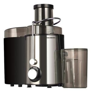 Storcator de fructe si legume german Hausberg, Filtru din otel inoxidabil, Maner metalic, Sistem anti-alunecare, 2 trepte+Turbo, recipient pulpa 1 l, recipient suc 0.55 l, 600 W, Negru/Argintiu imagine