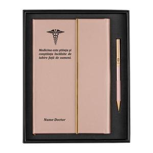 Agenda piele, rose-gold, nedatata, A5, Piksel, Medicina, Doctor, pix asortat, 192 pagini, cutie eleganta imagine