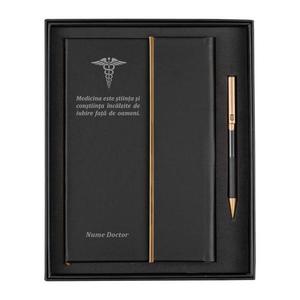 Agenda piele, negru, nedatata, A5, Piksel, Medicina, Doctor, pix asortat, 192 pagini, cutie eleganta imagine