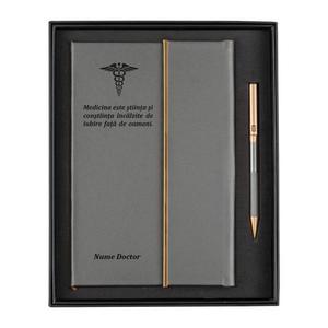 Agenda piele, gri, nedatata, A5, Piksel, Medicina, Doctor, pix asortat, 192 pagini, cutie eleganta imagine