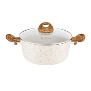 Oala cu capac Ambition Nature, invelis stone effect, 24 cm, 4 L, aluminiu, bej imagine