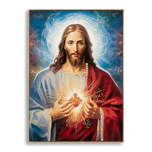 Tablou decorativ Jesus, Mauro Ferretti, 72x102 cm, lemn de pin/canvas pictat si lacuit, multicolor imagine