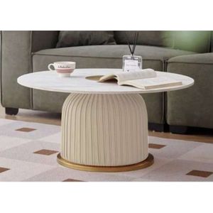 Masuta de cafea Nova, Mauro Ferretti, 80x80x39.5 cm, fier/ceramica, crem/auriu imagine
