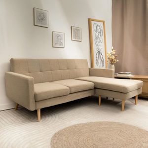 Coltar extensibil 3 locuri Mamalu, Homla, 197x82.5x86 cm, lemn/textil, bej imagine