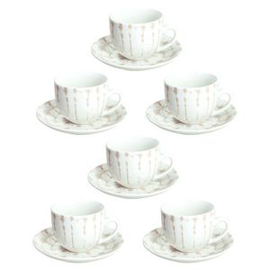 Set 6 cesti de ceai cu farfurie Madison Mallorca, Tognana, 200 ml, portelan, alb/bej imagine