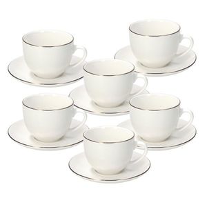 Set 6 cesti de ceai cu farfurie Madison Fascetta Oro, Tognana, 260 ml, portelan, alb/auriu imagine