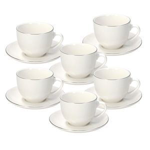 Set 6 cesti de ceai cu farfurie Madison Fascetta Platino, Tognana, 260 ml, portelan, alb imagine