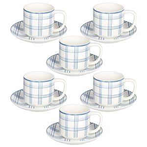 Set 6 cesti de ceai cu farfurie Ivy Quadro Carta Da Zucchero, Tognana, 220 ml, New Bone China, alb/albastru imagine